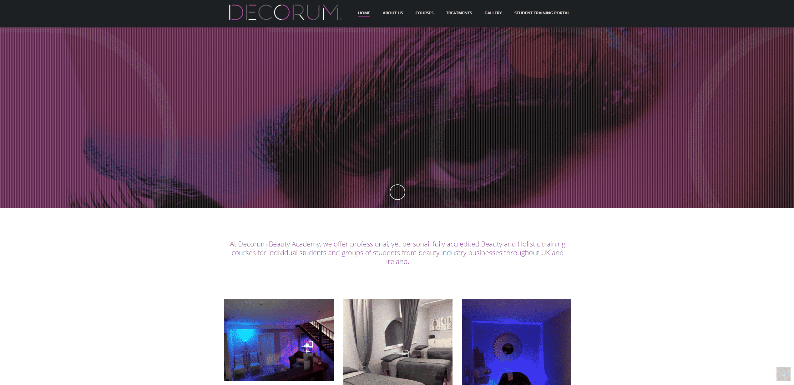 Decorum Aesthetics Screenshot of homepage before web design
