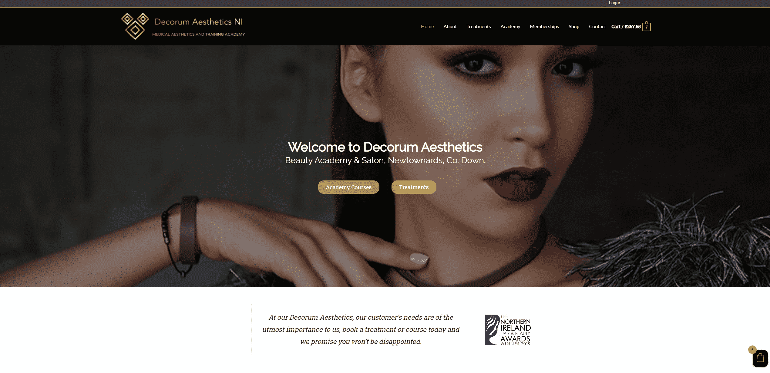 Decorum Aesthetics Screenshot of homepage after web design